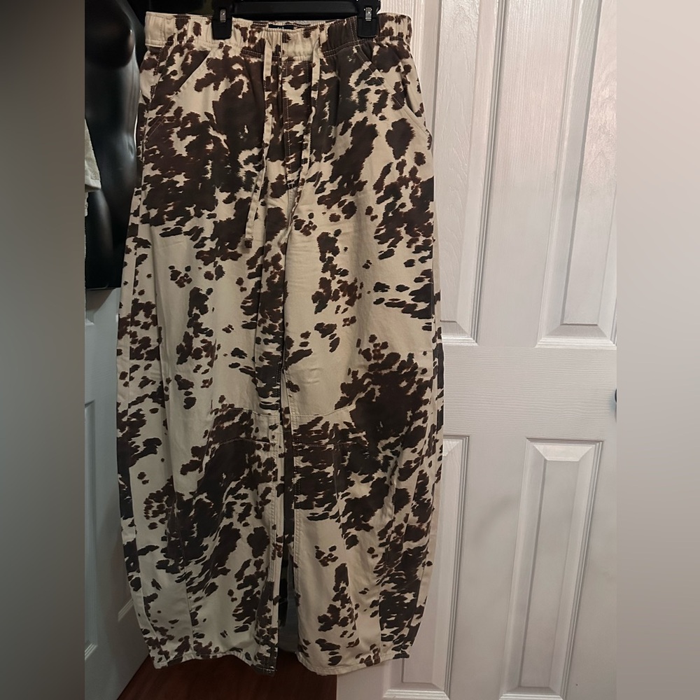 GAP cow print barrel leg jeans size MEDIUM TALL
